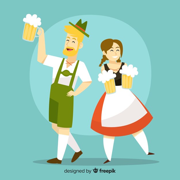 Cartoon people celebrating oktoberfest