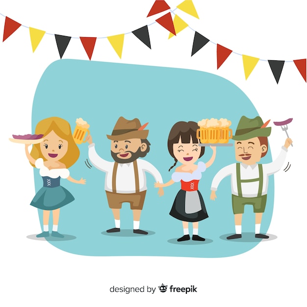 Cartoon people celebrating oktoberfest