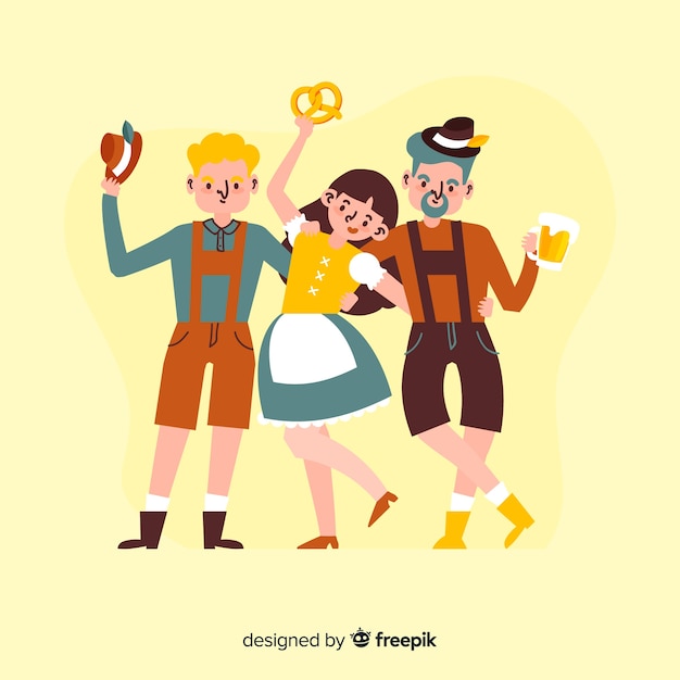 Cartoon people celebrating oktoberfest