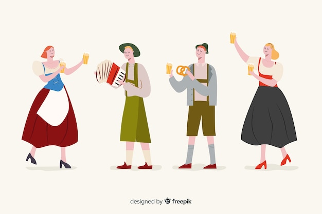 Free vector cartoon people celebrating oktoberfest