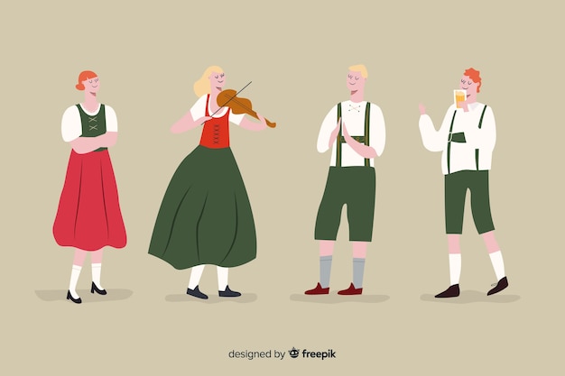 Free vector cartoon people celebrating oktoberfest