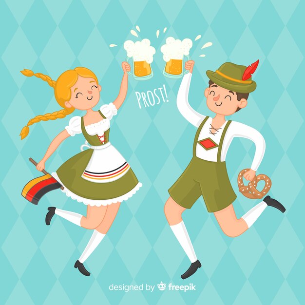 Cartoon people celebrating oktoberfest