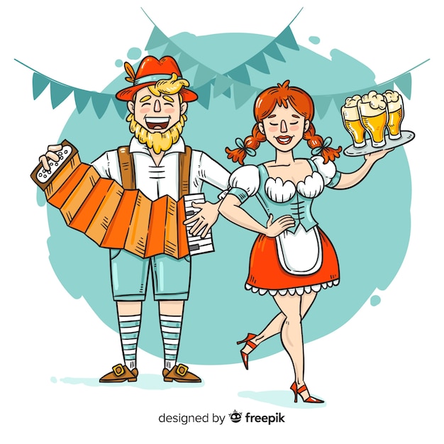 Free vector cartoon people celebrating oktoberfest