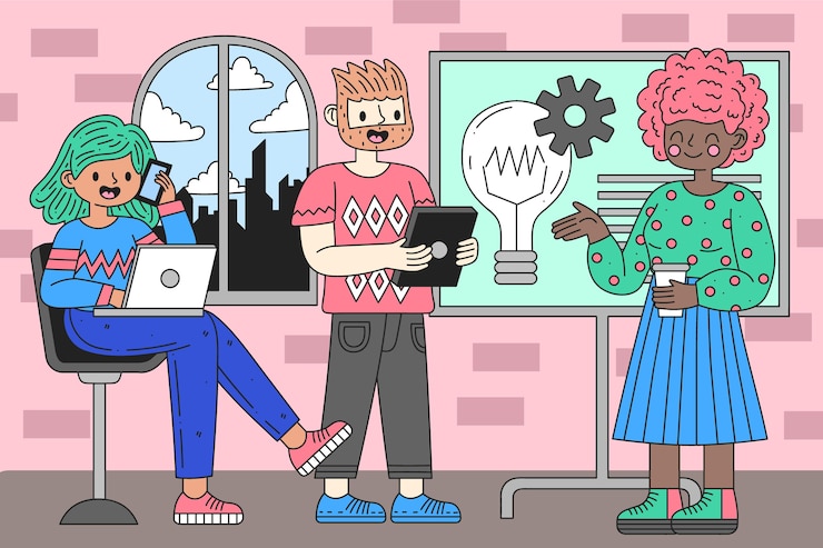 Free Vector cartoon people coworking space