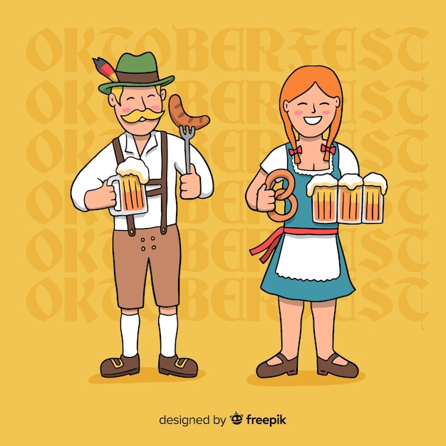 Free vector cartoon people drinking and eating at oktoberfest