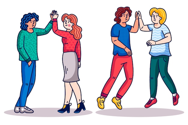 Free vector cartoon people giving high five