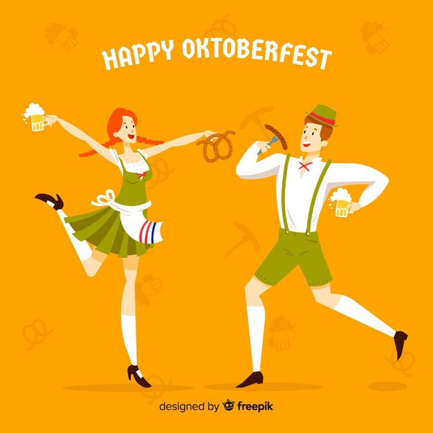 Cartoon people oktoberfest celebration