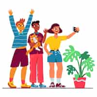 Free vector cartoon people taking photos with smartphone