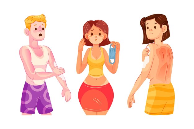 Free vector cartoon people with a sunburn pack