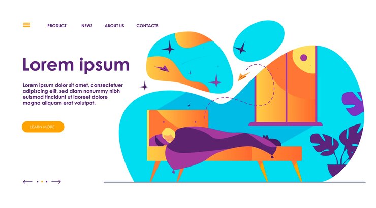Free Vector cartoon person sleeping in her bedroom at night.