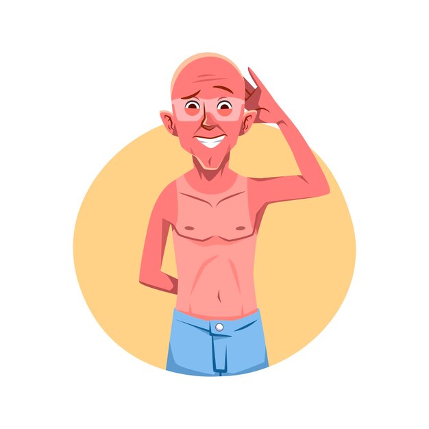 Cartoon person with a sunburn at the beach