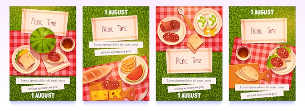 Cartoon picnic time flyers collection