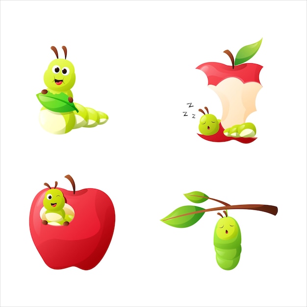 Vettore gratuito un'immagine da cartone animato del bruco e della mela