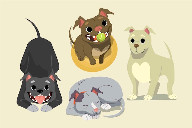 Free vector cartoon pitbull puppies collection