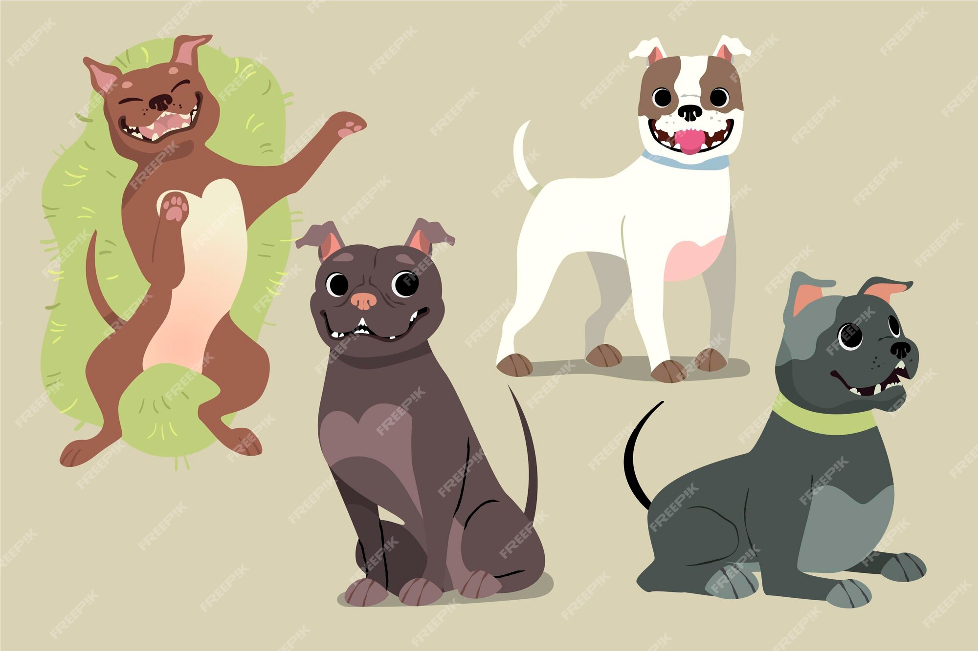 Free Vector | Cartoon pitbull puppies collection