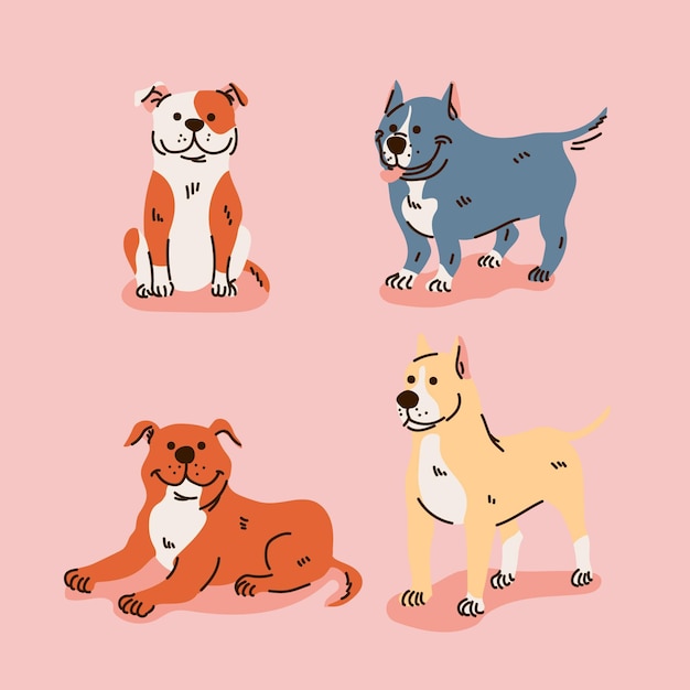 Free vector cartoon pitbull puppies collection