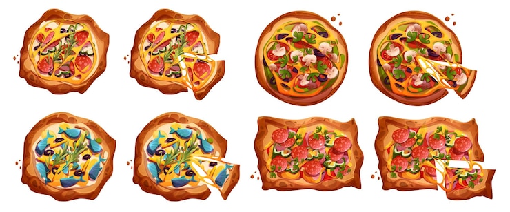Free Vector cartoon pizza set top view