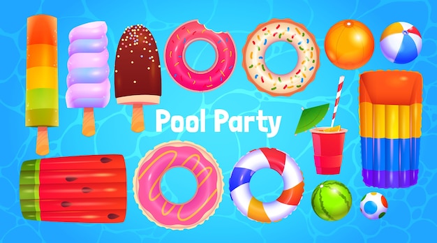 Free vector cartoon pool party object collection