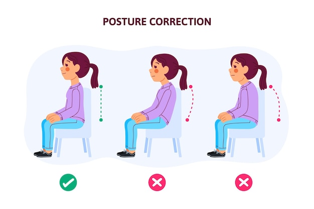 Cartoon posture correction infographics