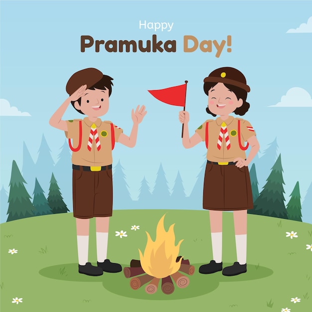 Free vector cartoon pramuka day illustration