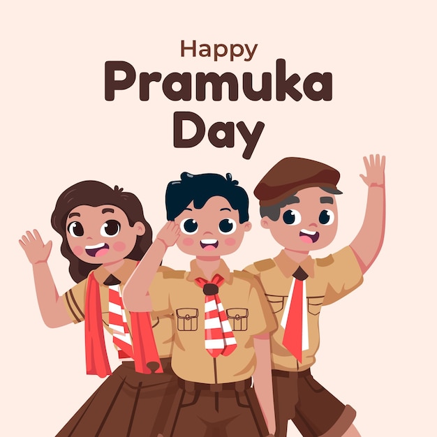 Free vector cartoon pramuka day illustration