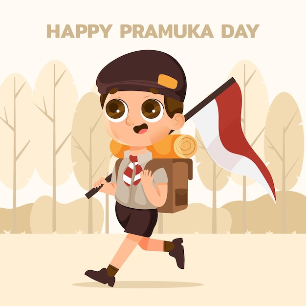 Free vector cartoon pramuka day illustration