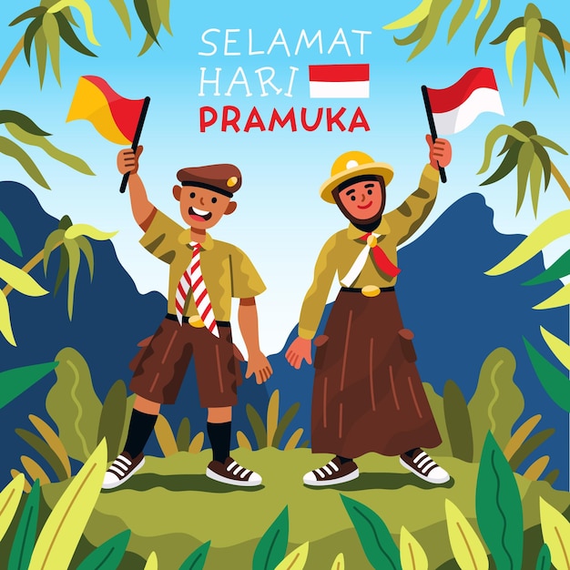 Free vector cartoon pramuka day illustration