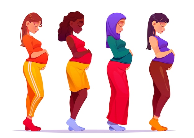 Free vector cartoon pregnant women illustration illustration