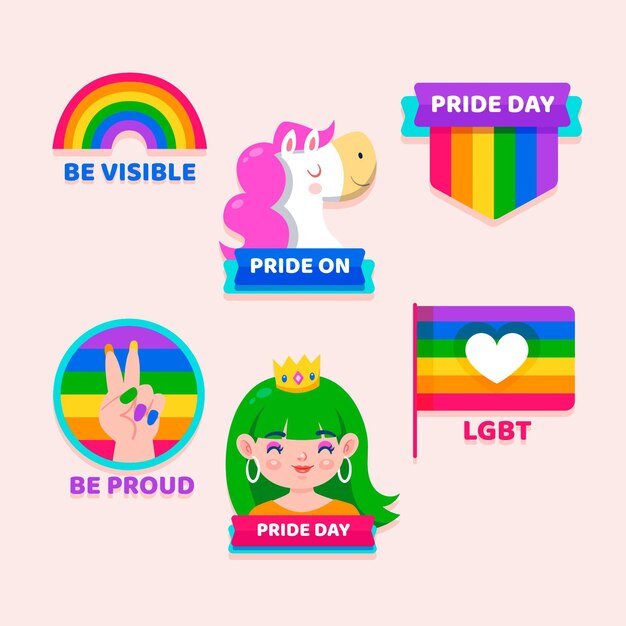 Cartoon pride day badge collection