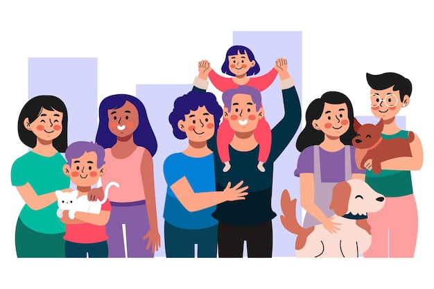 Free vector cartoon pride day family collection