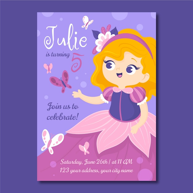 Cartoon princess birthday invitation template