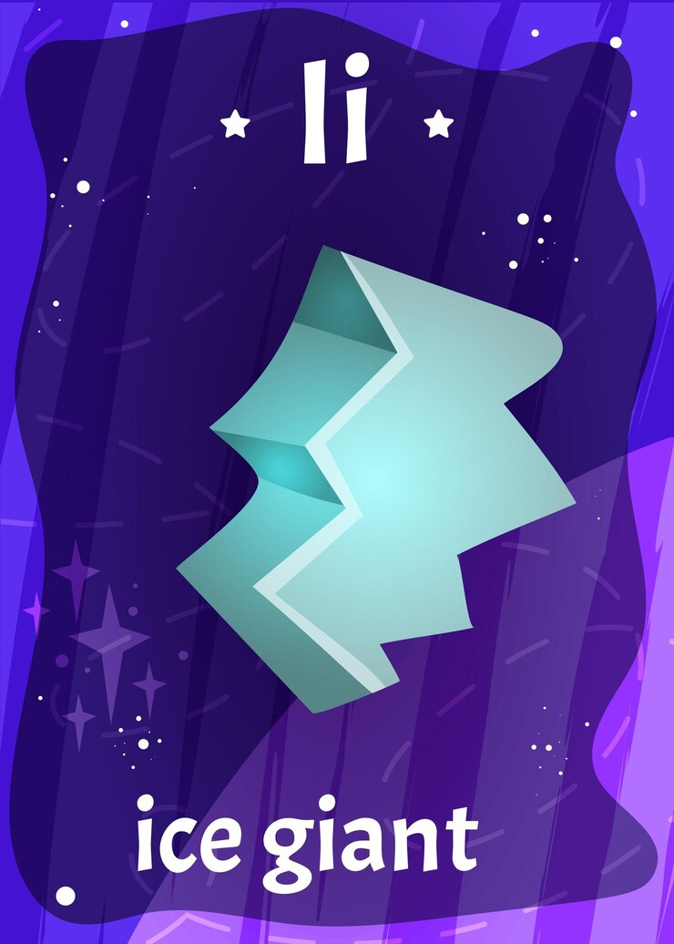 Free Vector cartoon printable space alphabet flashcard with letter h and ice giant