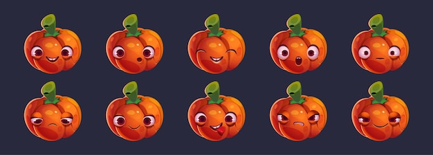 Бесплатное векторное изображение Мультипликационный персонаж тыквы с разными эмоциями