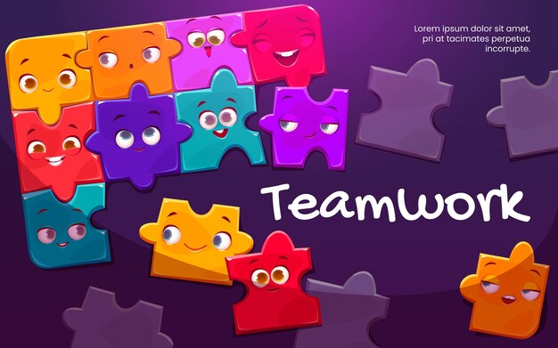 Cartoon puzzle teamwork background