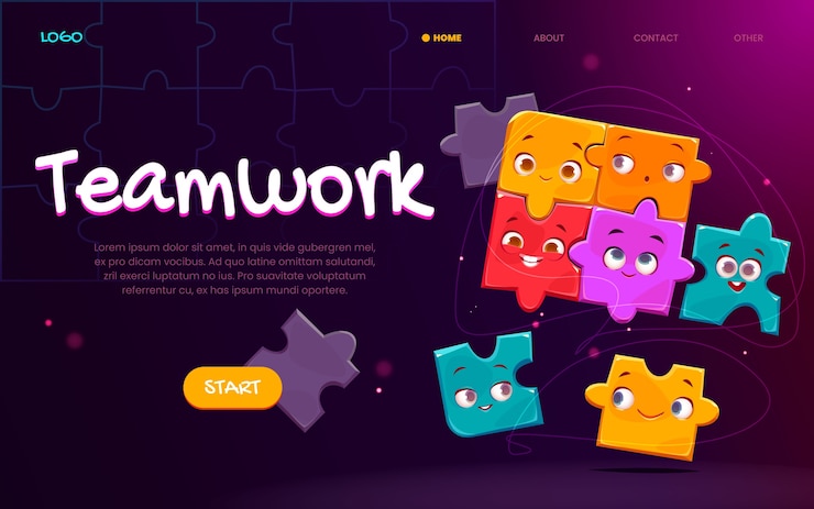Free Vector cartoon puzzle teamwork landing page