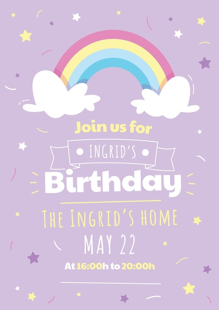 Free vector cartoon rainbow birthday invitation