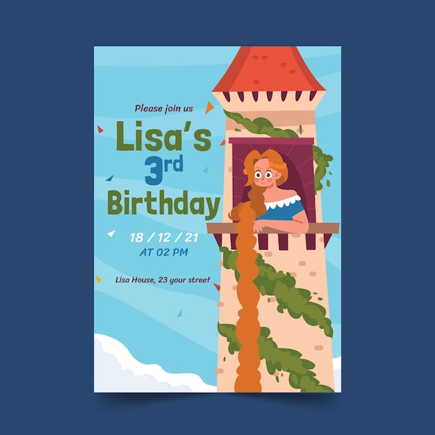 Cartoon rapunzel birthday invitation