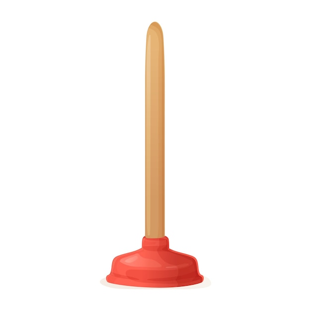 Cartoon red wood toilet plunger house cleaning tools domestic equipment repair sink or bath clog Premium Vector