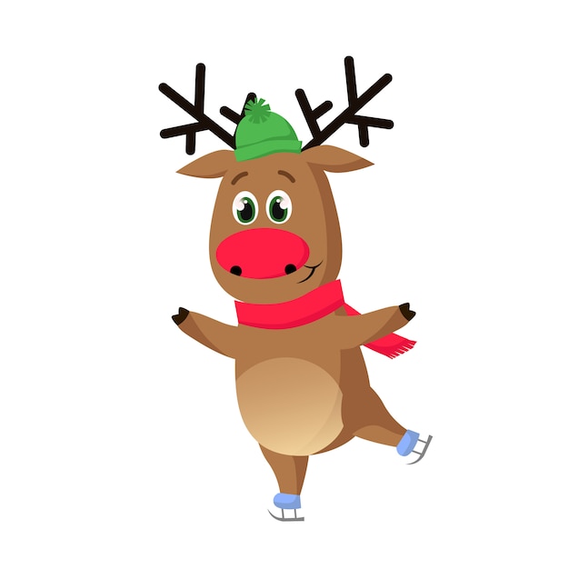 Cartoon reindeer ice skating