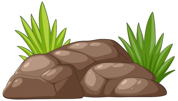 無料ベクター 緑の草が生えているアニメの岩