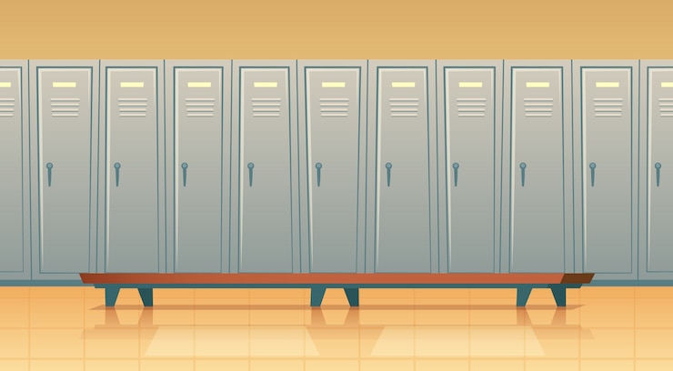 Free Vector cartoon row of individual lockers or changing room for football, basketball team or workers. 