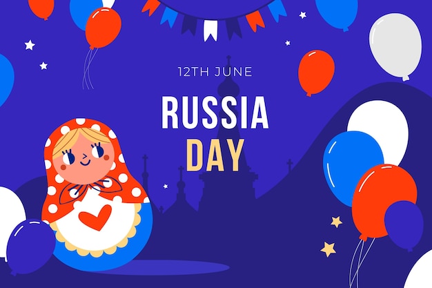 Мультяшный день россии фон с воздушными шарами Бесплатные векторы