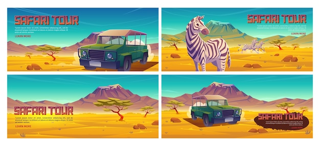 Cartoon safari banner set