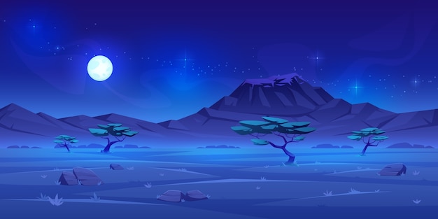 Free vector cartoon safari landscape at night