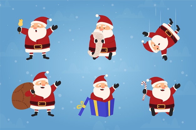 Vettore gratuito collezione di personaggi dei cartoni animati di babbo natale