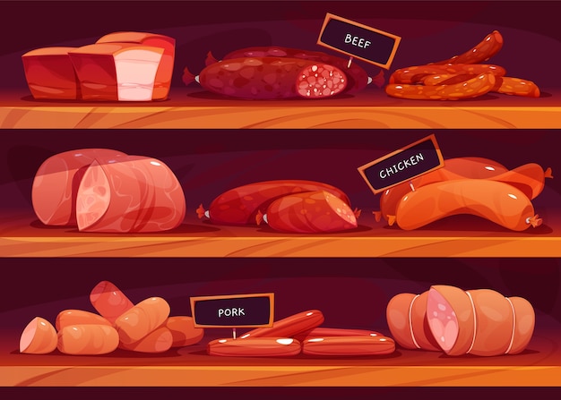 Free vector cartoon sausage shelf background