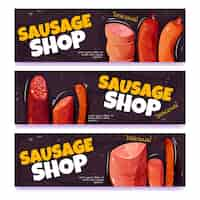 Free vector cartoon sausage shop banners