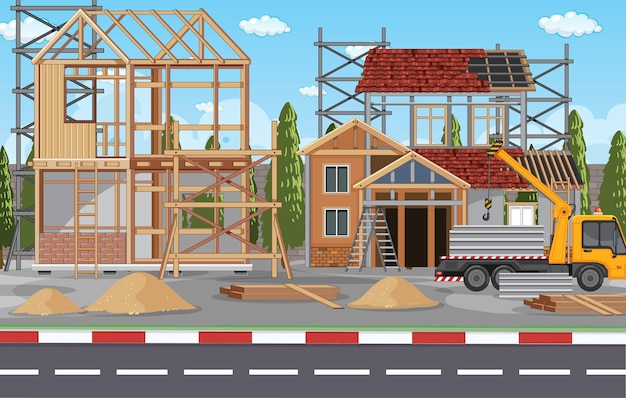 Free vector cartoon scene of building construction site