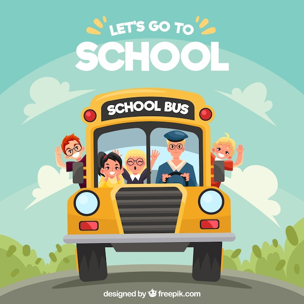 Download Free Cartoon School Bus And Children With Flat Design Svg Dxf Eps Png Best Free Svg Files Download