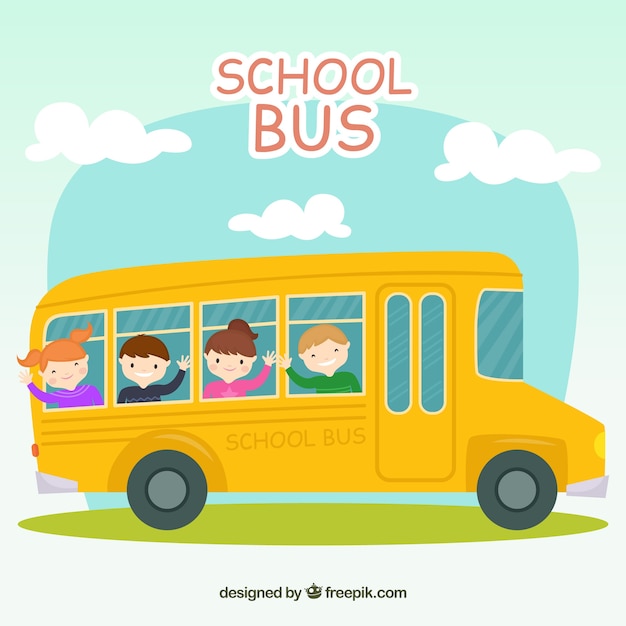 Free vector cartoon school bus with children